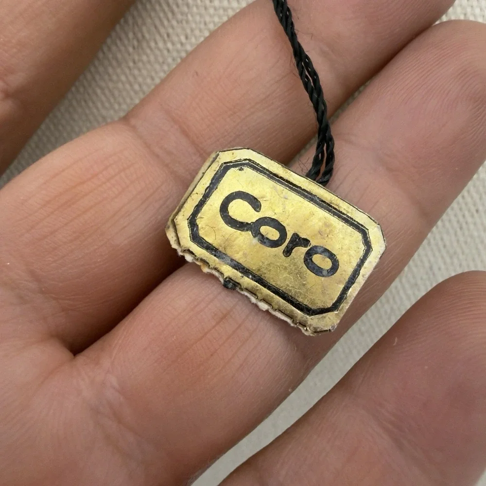 Vtg 50s Coro Iridescent Molded Glass Necklace Double Strand Orig. Tag Japan NOS